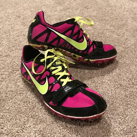 nike track spikes pink and yellow